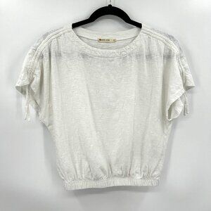 MARINE LAYER White Cotton Dolman Sleeve Burnout Waist Cinch Shirt Size Small